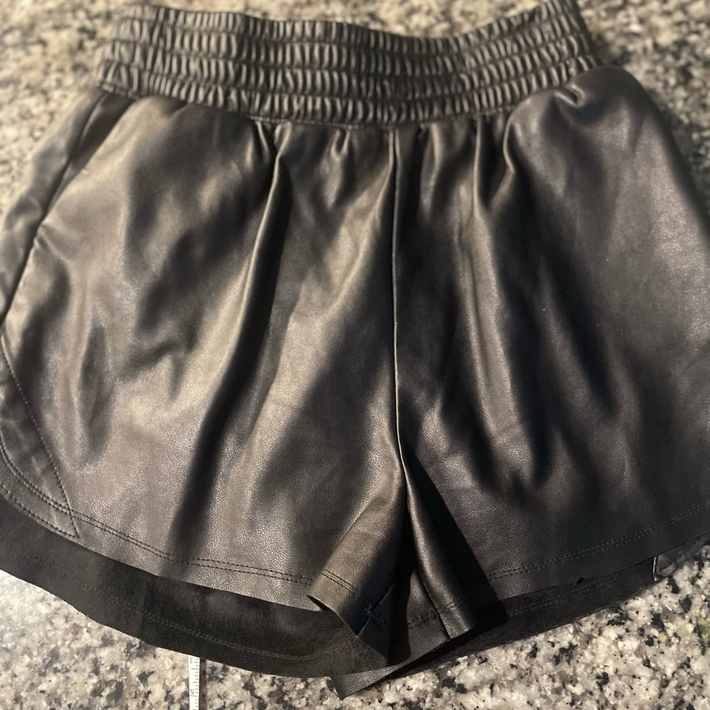 Olivaceous Faux Leather Jogger Style Shorts